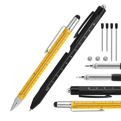 🖊️ طقم قلم 9 في 1 متعدد الوظائف (قطعتين) مزود بإضاءة LED، مفك، فتّاحة، مسطرة، ستايلس والمزيد مثالي كهدية للأب أو الجد أو عشاق الأدوات الذكية