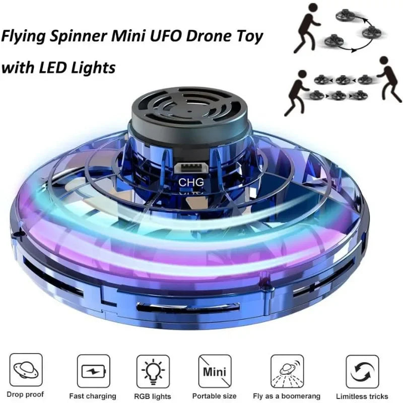طائرة الدوران الطائرة - Flying Spinner UFO لعب وابتكار في الهواء! اكتشف متعة لا تنتهي مع طائرة الفيجيت سبينر الطائرة بتقنية الـUFO. تصميم ذكي، حركة مذهلة، وإضاءة LED ساحرة تجعلها اللعبة المثالية لك أو لأطفالك.