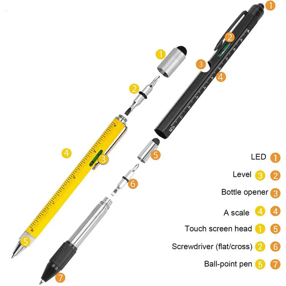 🖊️ طقم قلم 9 في 1 متعدد الوظائف (قطعتين) مزود بإضاءة LED، مفك، فتّاحة، مسطرة، ستايلس والمزيد مثالي كهدية للأب أو الجد أو عشاق الأدوات الذكية