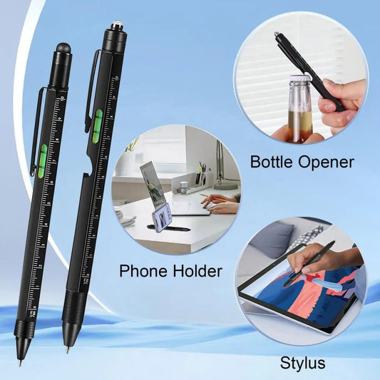 🖊️ طقم قلم 9 في 1 متعدد الوظائف (قطعتين) مزود بإضاءة LED، مفك، فتّاحة، مسطرة، ستايلس والمزيد مثالي كهدية للأب أو الجد أو عشاق الأدوات الذكية